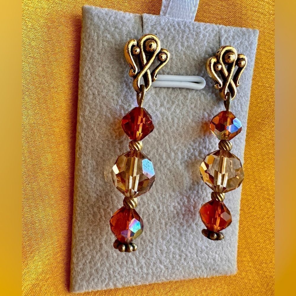 Brown Glamorous Vintage Style Drop Earrings Iridescent Crystal Earrings woman's
